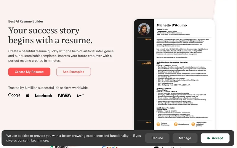 Screenshot of Kickresume (AI Tools)